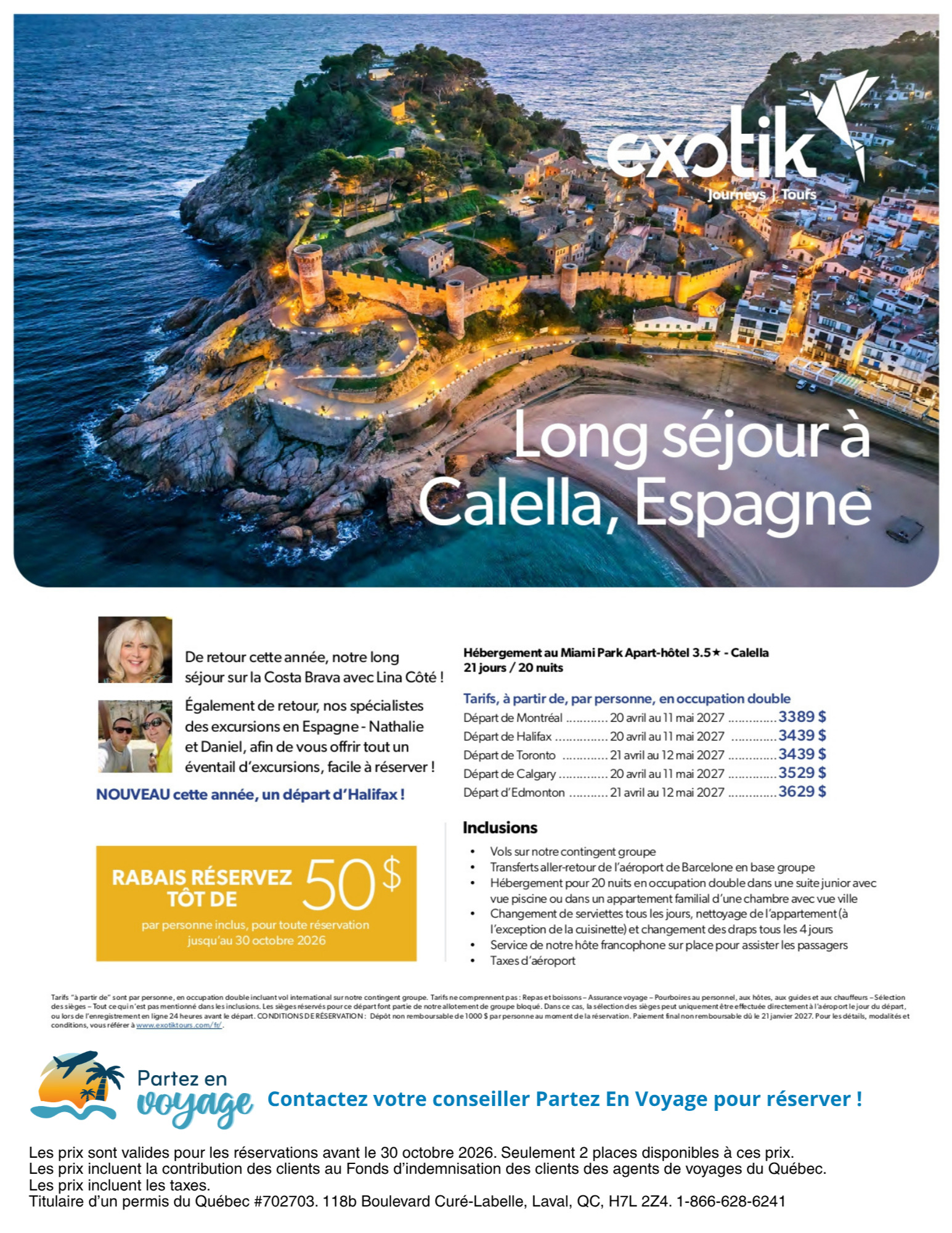Promotion Exotik tours : Long séjour à Calella, Espagne avec Partez en Voyage
