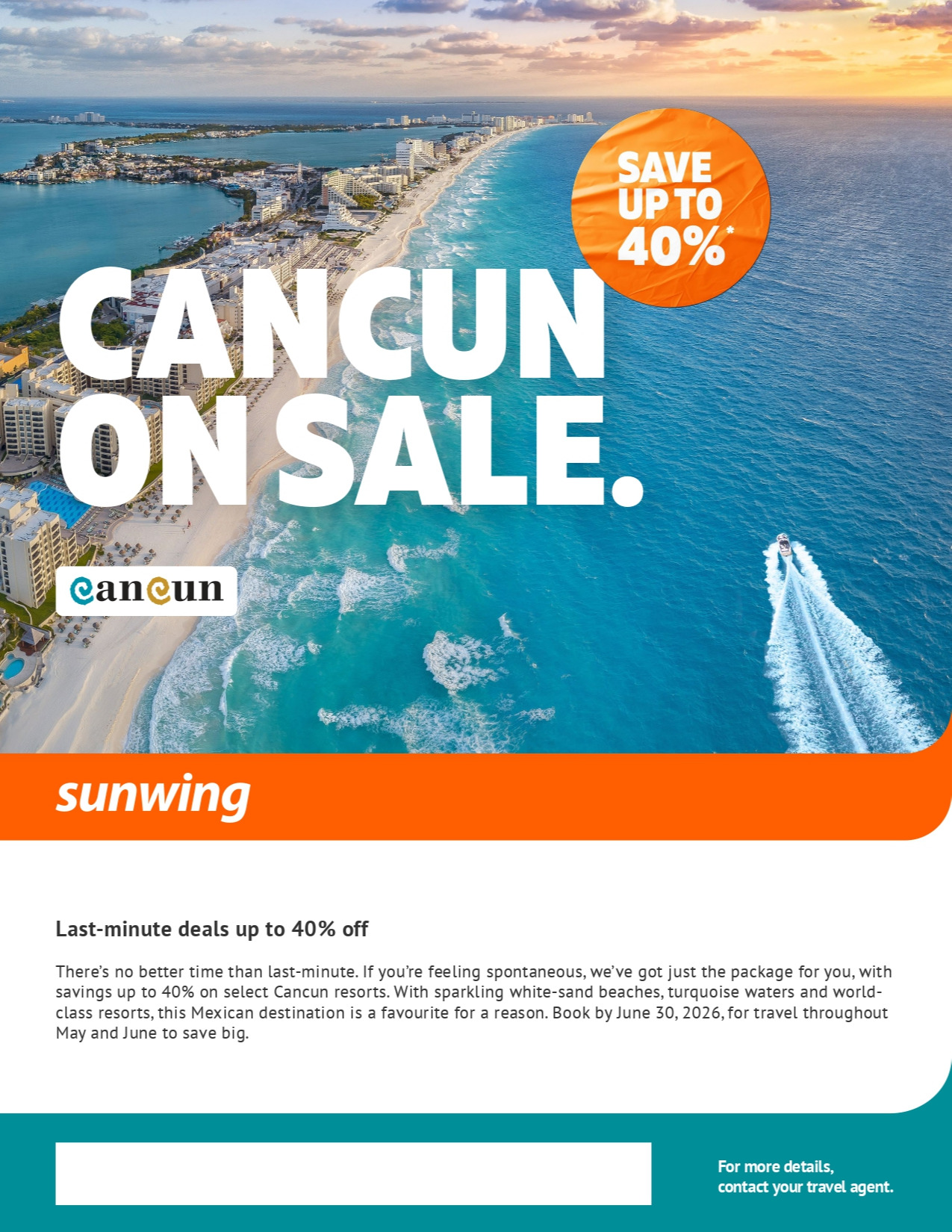 Sunwing Promotion Cancun on sale with Partez en Voyage