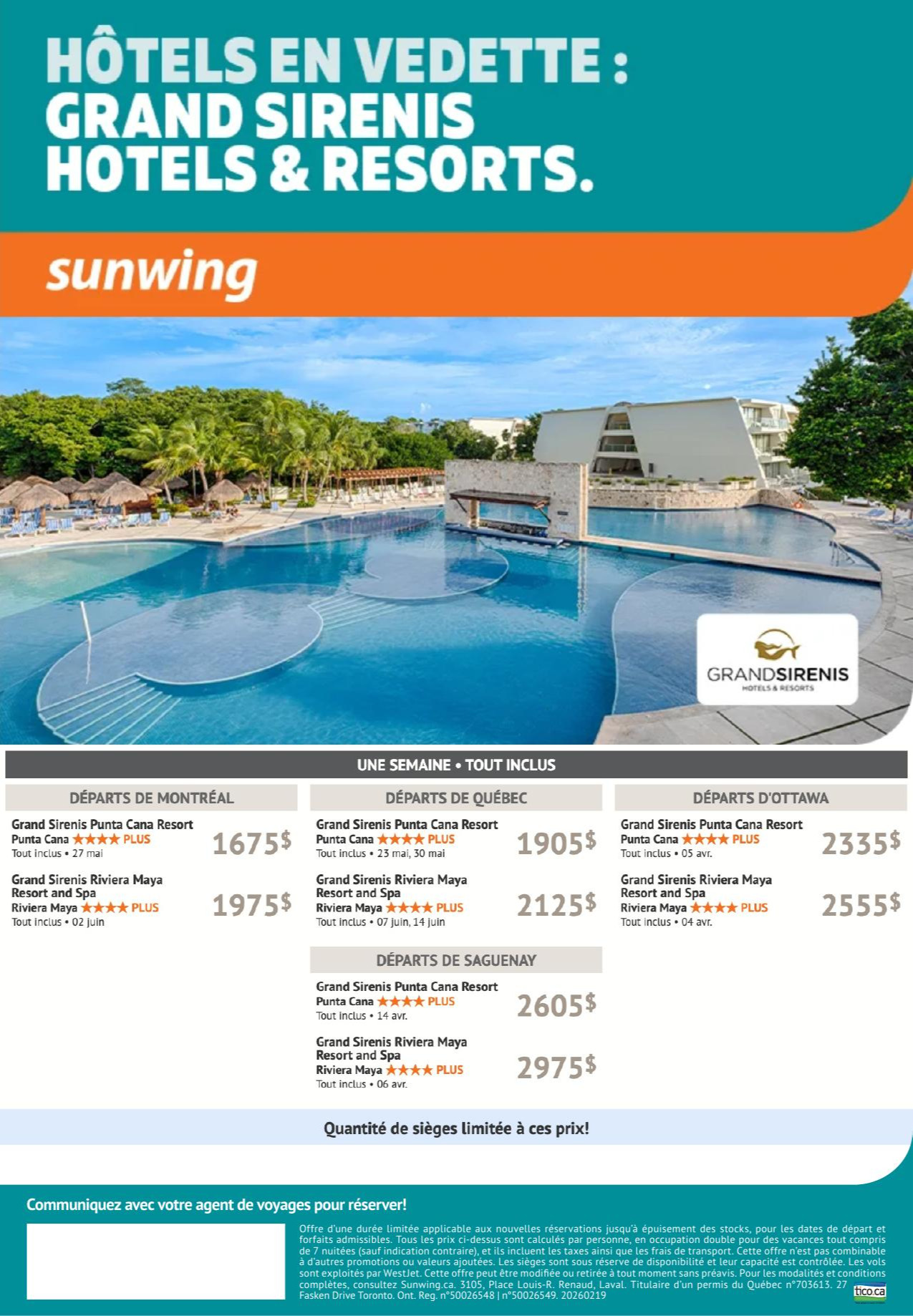 Promotion Vacance Sunwing Hôtels en vedette Grand Sirenis avec Partez en Voyage Promotion Vacance Sunwing Hôtels en vedette Grand Sirenis avec Partez en Voyage