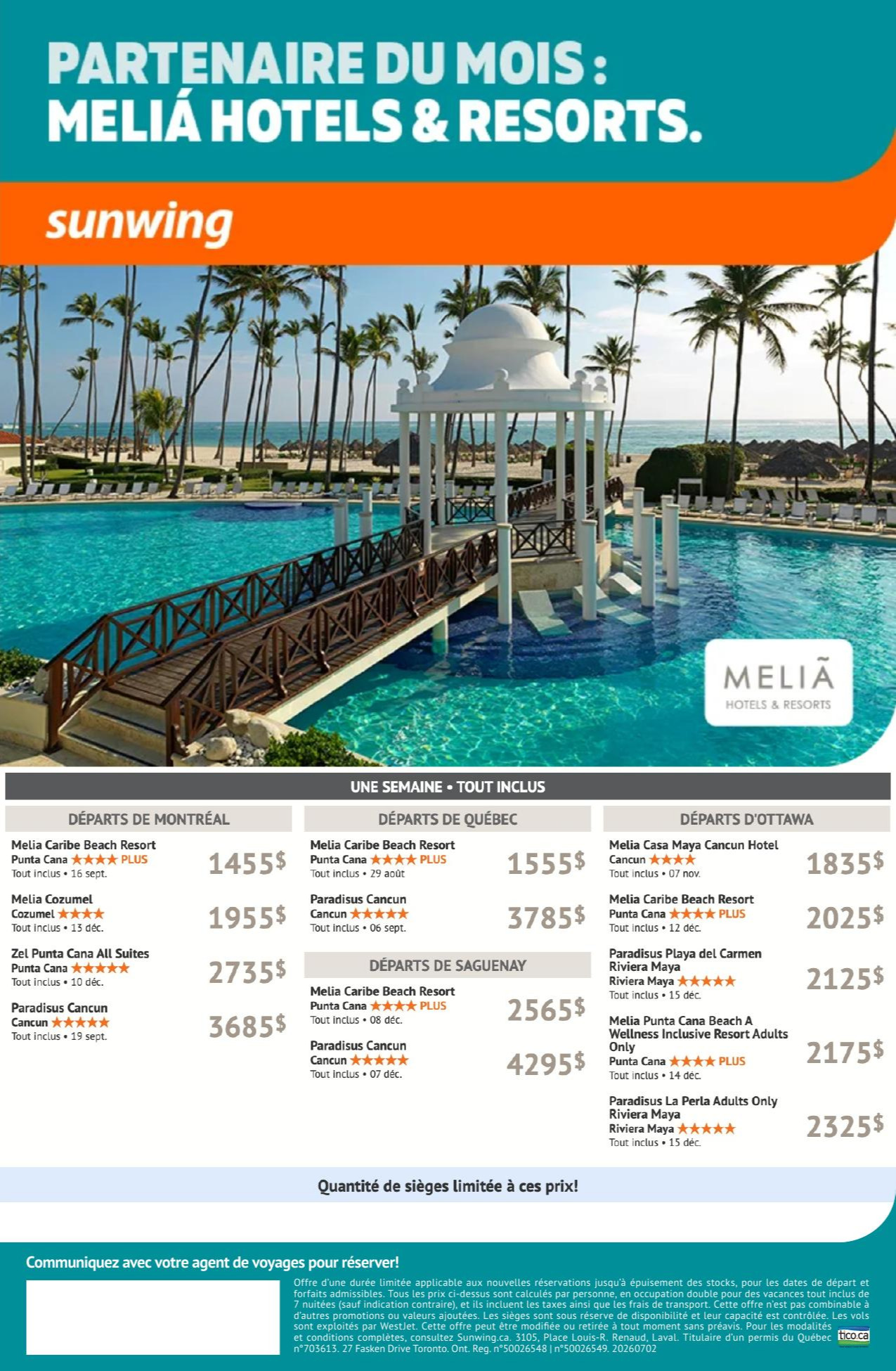Promotion Sunwing partenaire du mois : Melia Hotels & Resorts avec Partez en Voyage Promotion Sunwing partenaire du mois : Melia Hotels & Resorts avec Partez en Voyage