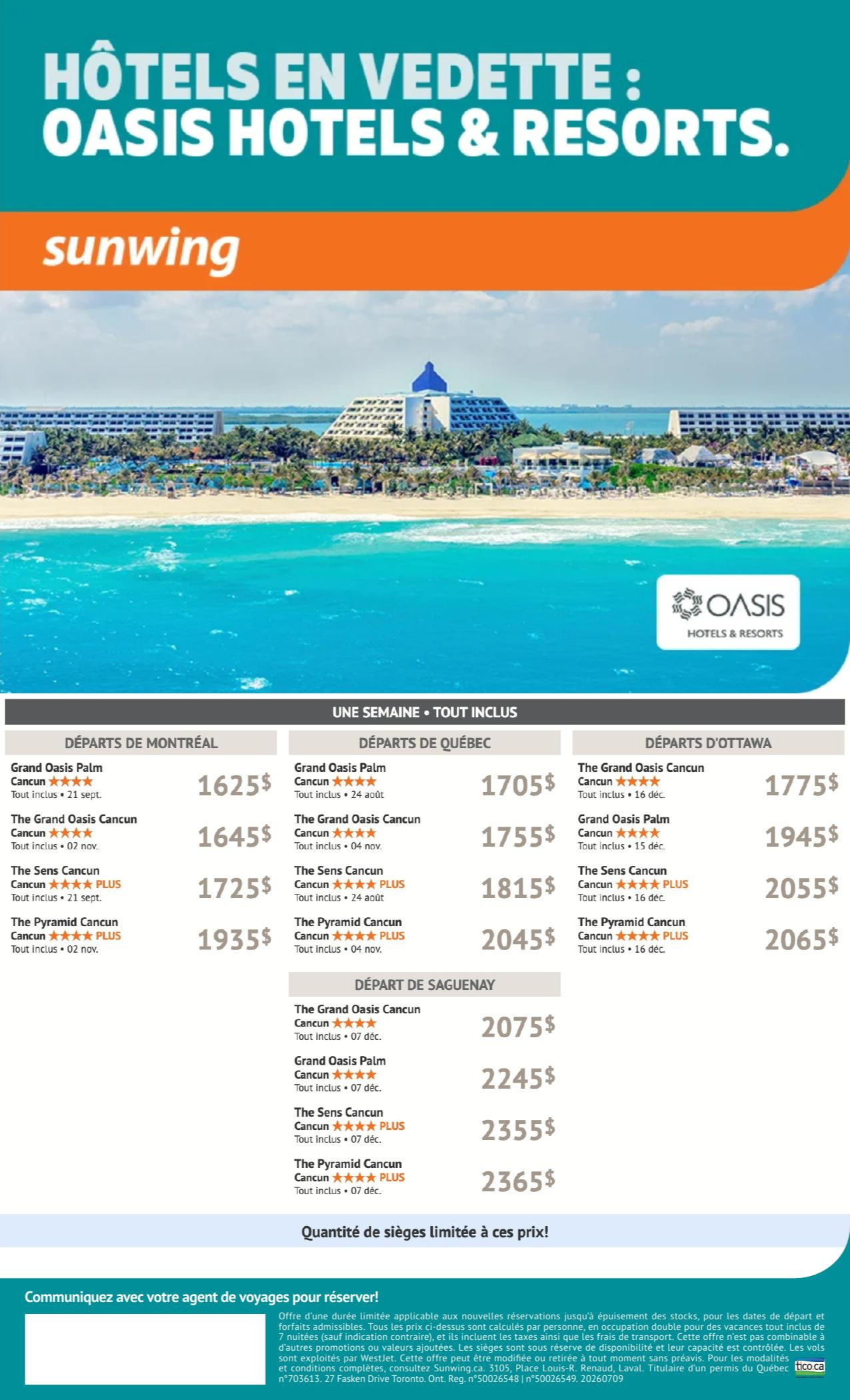 Promotion Sunwing Hotels en vedette : Oasis Hotels & Resorts avec Partez en Voyage Promotion Sunwing Hotels en vedette : Oasis Hotels & Resorts avec Partez en Voyage