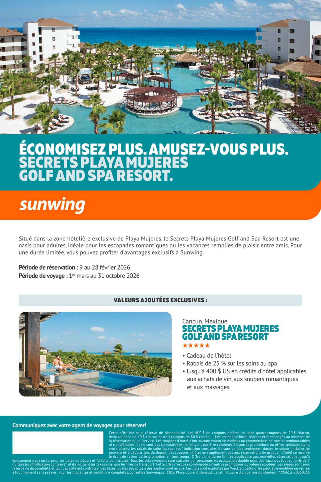 Promotion Vacance Sunwing Secrets Playa Mujeres avec Partez en Voyage Promotion Vacance Sunwing Secrets Playa Mujeres avec Partez en Voyage
